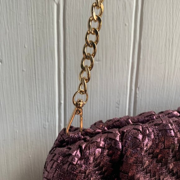 By Anthropologie Frankie Pink Metallic Chain Strap Clutch Crossbody Purse Dressy - Picture 3 of 14